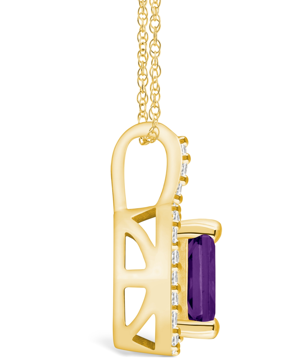 Macy's(1-5/8 Ct. T.w.) and Diamond (1/4 Ct. T.w.) Halo Pendant Necklace in 14K Yellow Gold - Amethyst