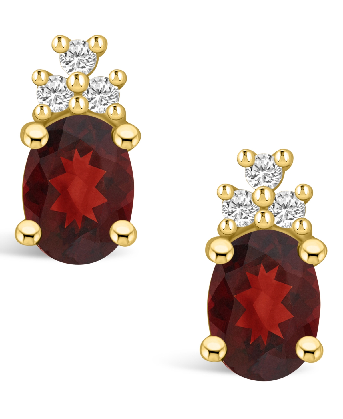 Macy's(3 ct. t.w.) and Diamond (1/5 ct. t.w.) Stud Earrings in 14K Yellow Gold - Garnet
