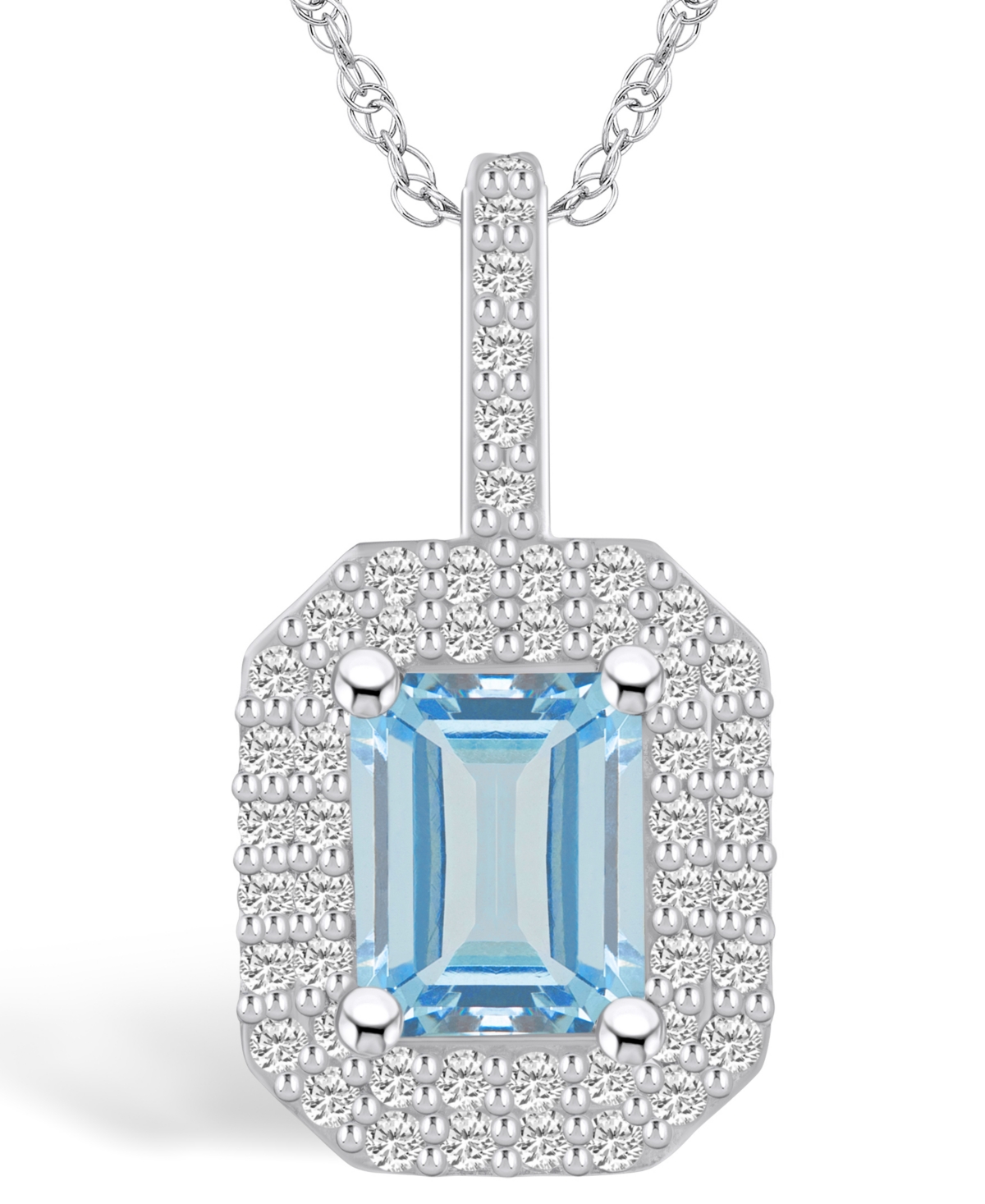 Macy's Aquamarine (1-3/8 Ct. T.w.) And Diamond (1/2 Ct. T.w.) Halo Pendant Necklace In 14k White Gold