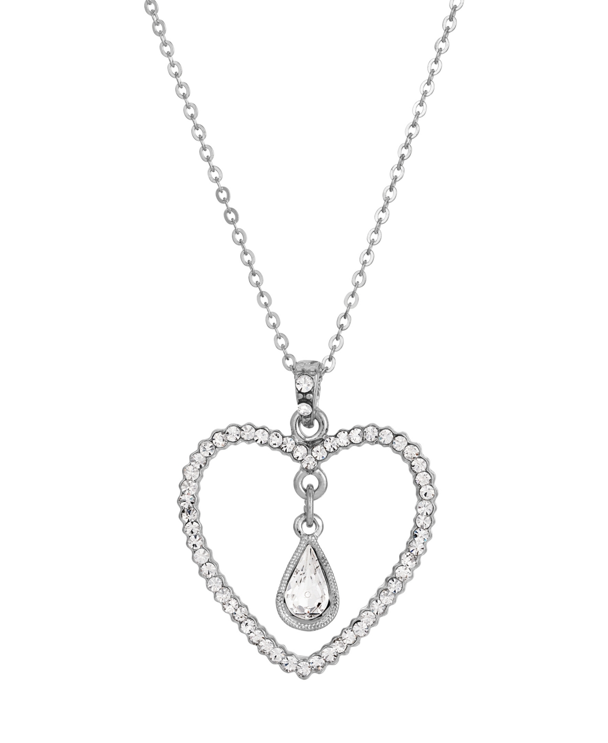 2028 Silver-tone Clear Crystal Heart Teardrop Necklace In White