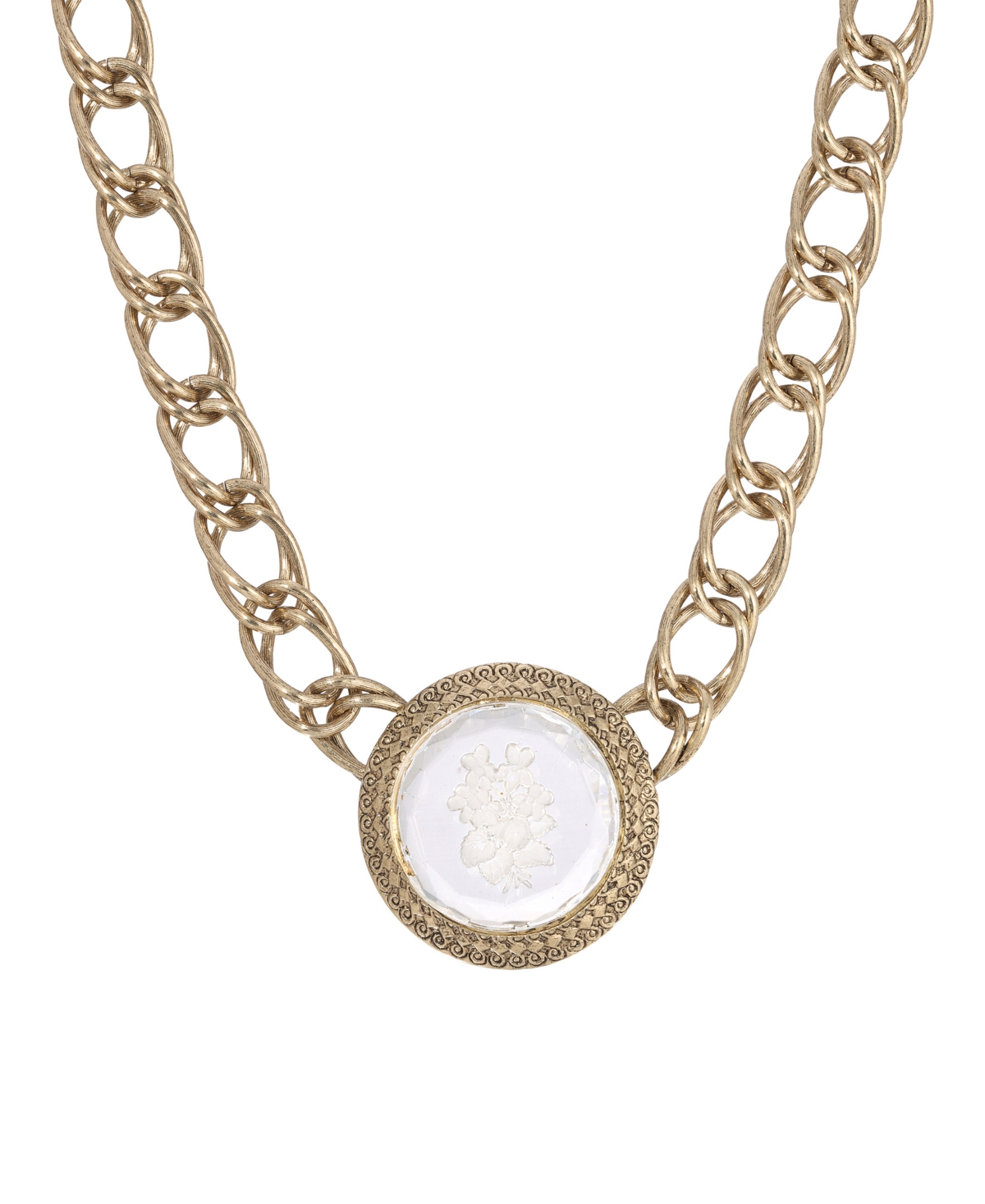 2028 Gold-tone Intaglio Pendant Loop Chain Necklace In Yellow