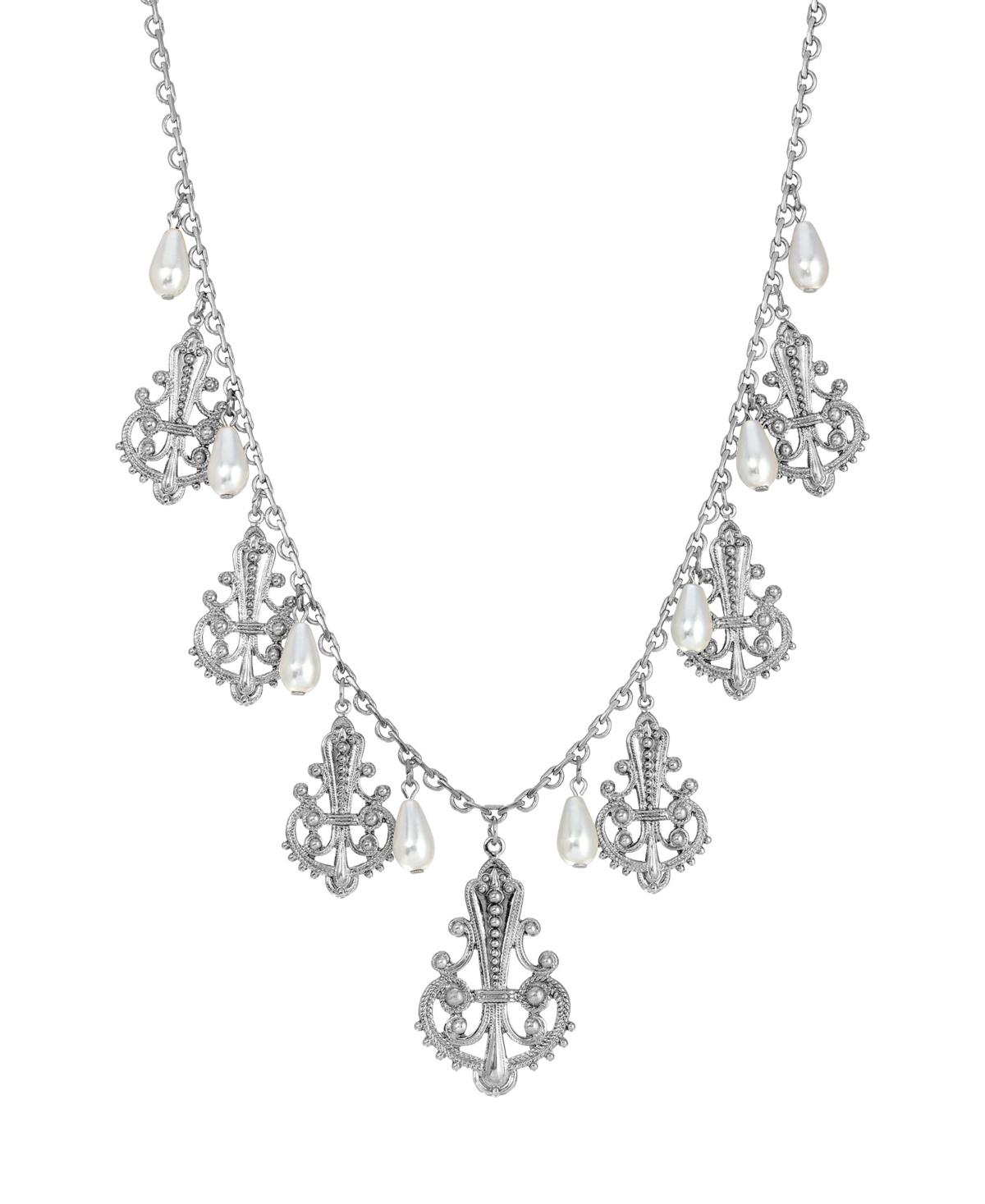 Shop 2028 Silver-tone Filigree Drops With Imitation Pearl Necklace In White
