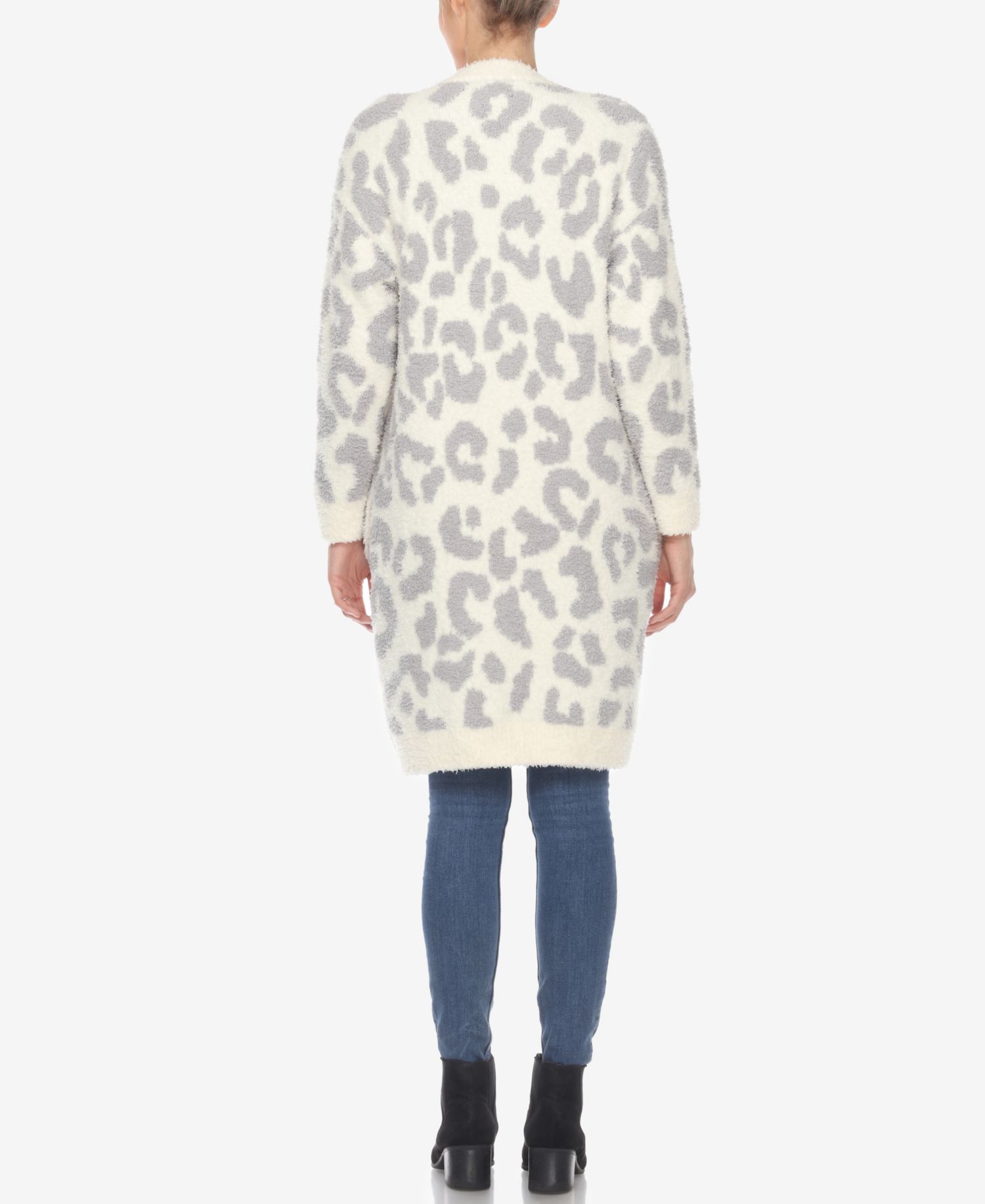 Women's Leopard Print Open Front Sherpa Cardigan