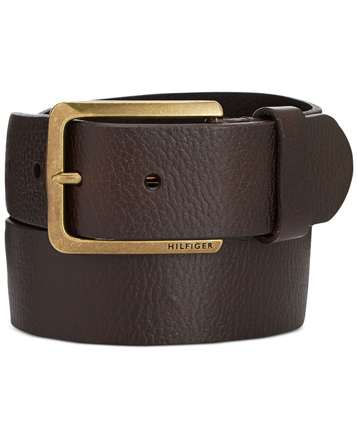 Hilfiger Men's Heavy Brass Buckle Leather Belt - Macy's