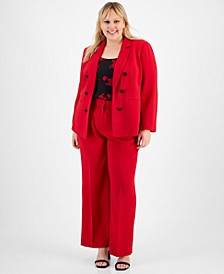 Plus Size Faux Double-Breasted Blazer, Camisole & Pants, Created for Macy's