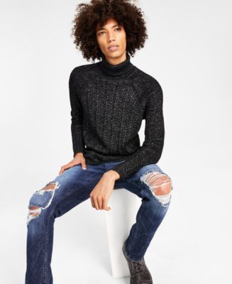 INC International Concepts Men's Billie Regular Fit Wool Turtleneck Sweater Black Size Small