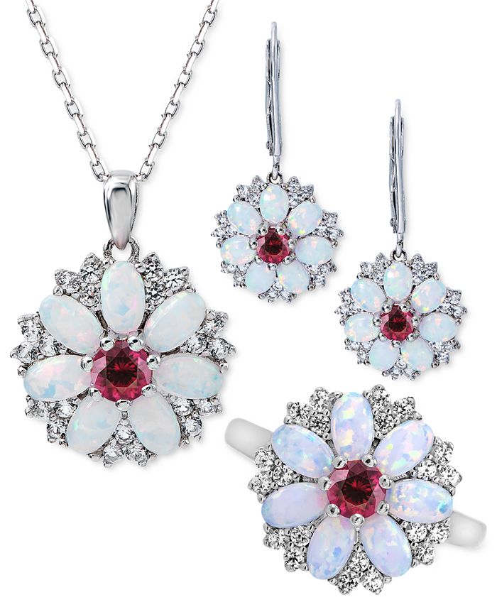 Lab Created Opal Rhodolite Garnet Lab Created White Sapphire Jewelry Collection in Sterling Silver
