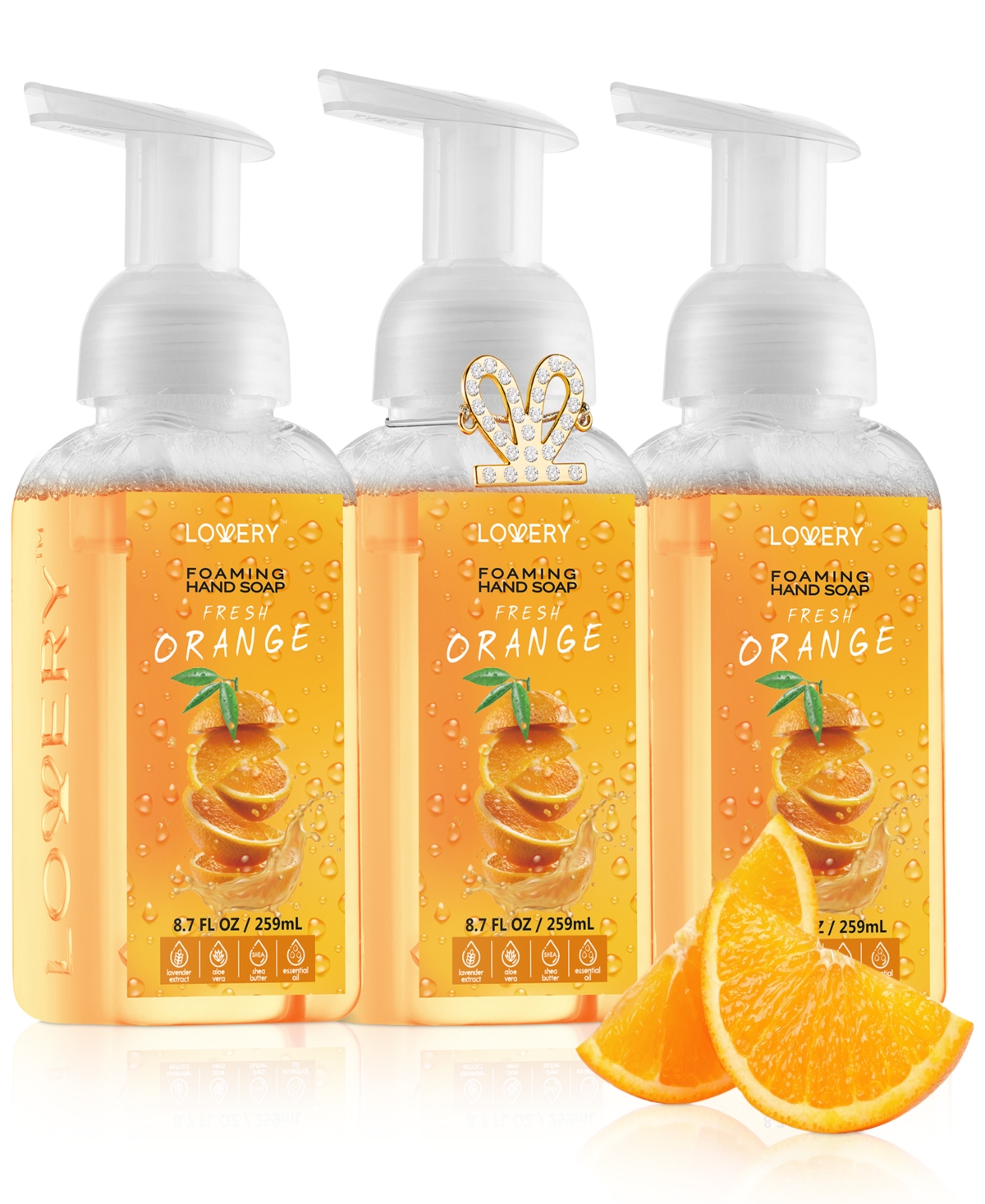 Hand Foaming Soap in Fresh Orange, Moisturizing Hand Soap with Flawless Crystal Heart Bracelet - Hand Wash Set, 4 Piece