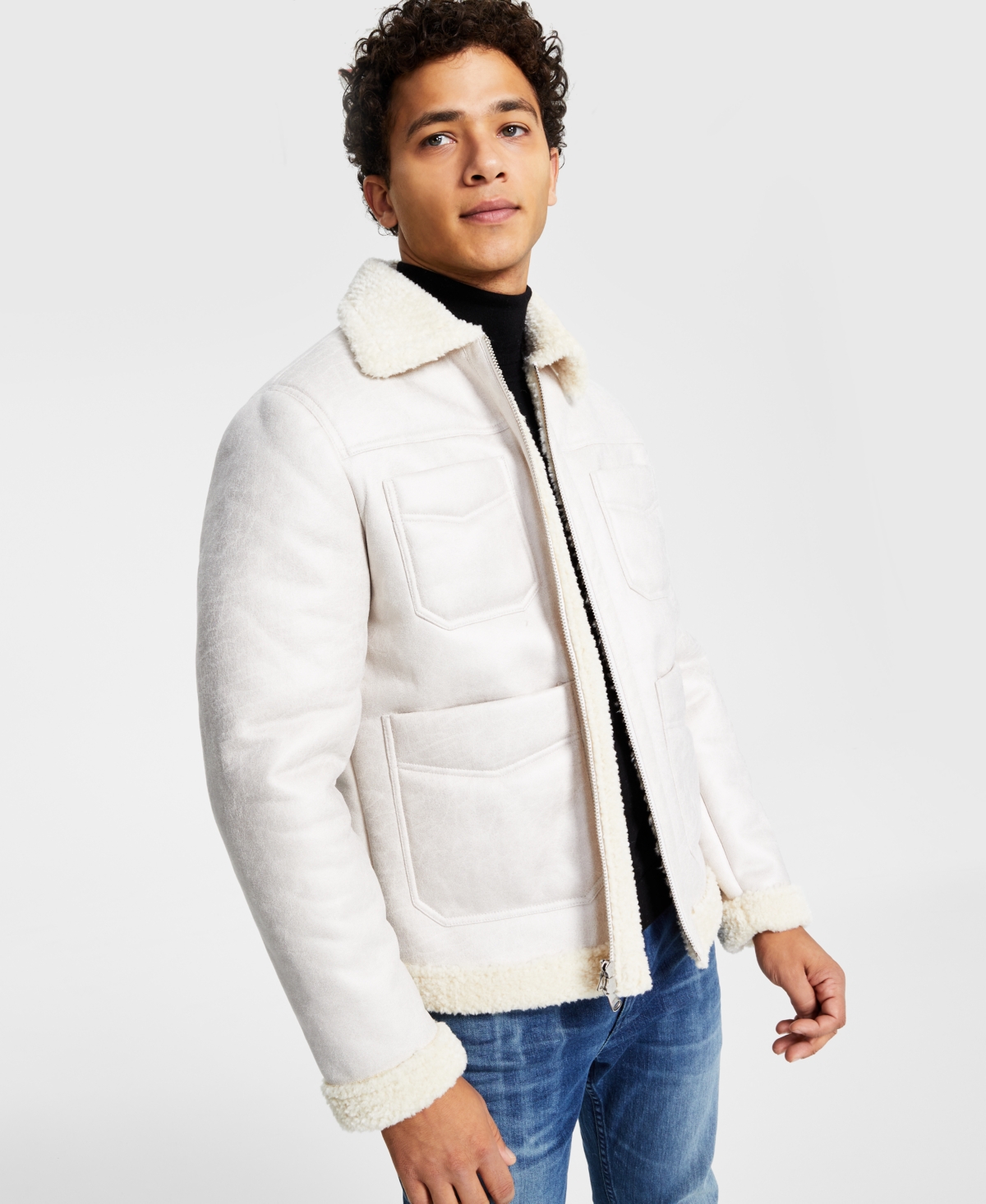 Inc International Concepts Men's Flynn Fleece Trimmed Zip-Front Jacket, Created for Macy's