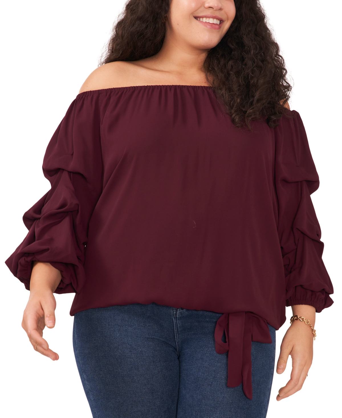 Vince Camuto Plus Size Off-The-Shoulder Tiered Sleeve Blouse