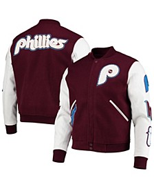 Men's Burgundy, White Philadelphia Phillies Varsity Logo Full-Zip Jacket