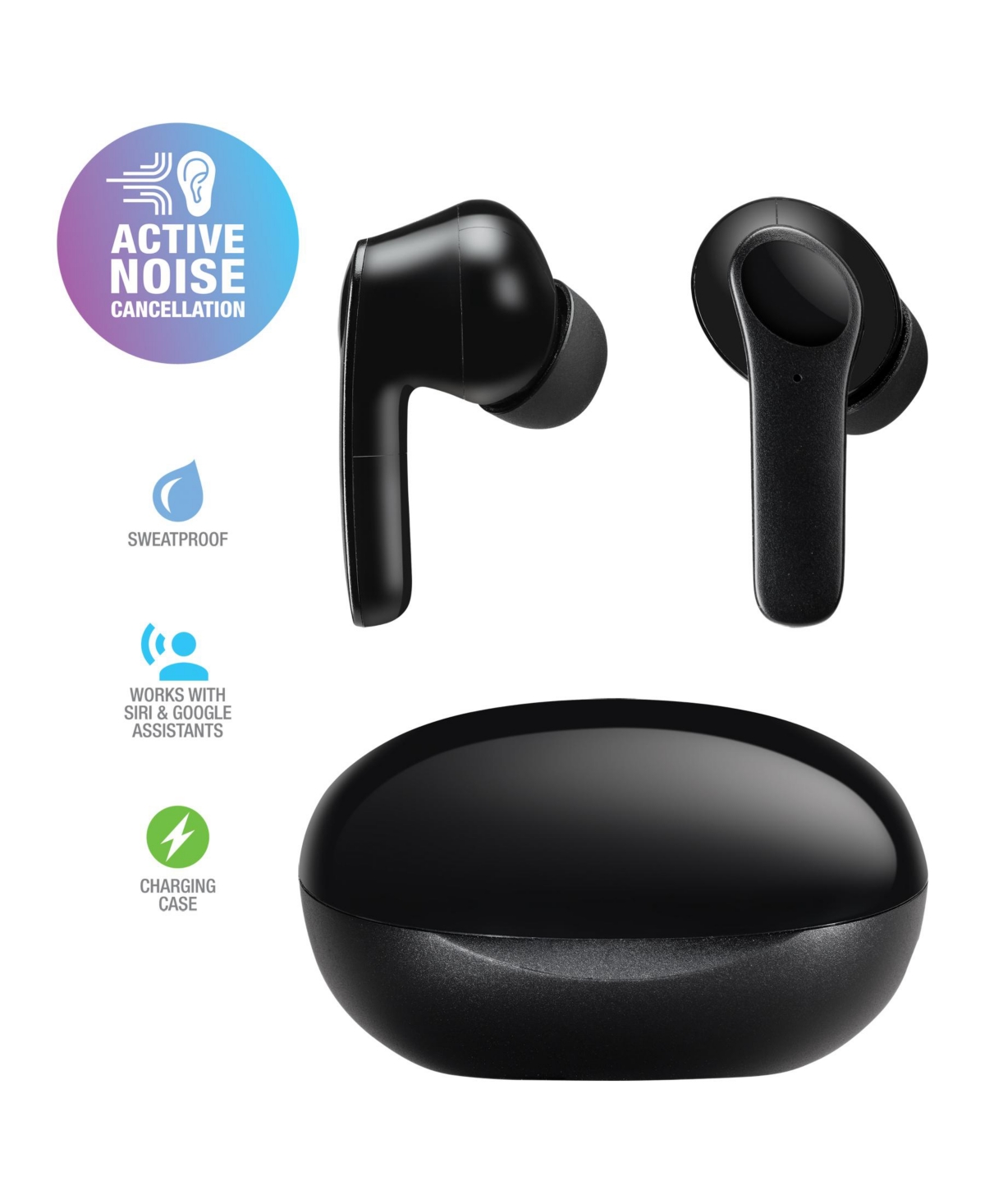 iLive Truly Wireless Active Noise Canceling Ear Buds with Charging Case,