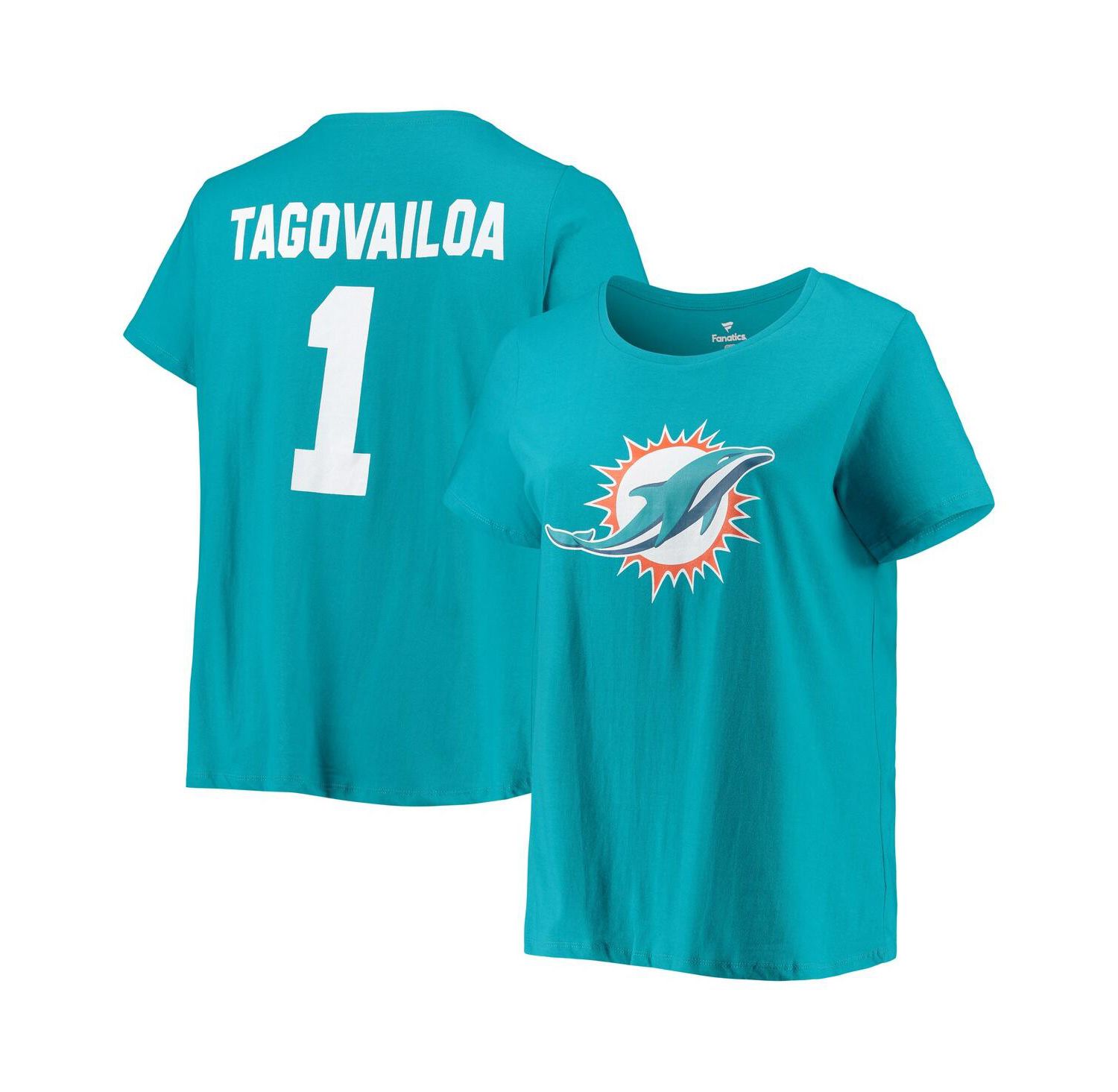 Women's Tua Tagovailoa Aqua Miami Dolphins Plus Size Name and Number T-shirt