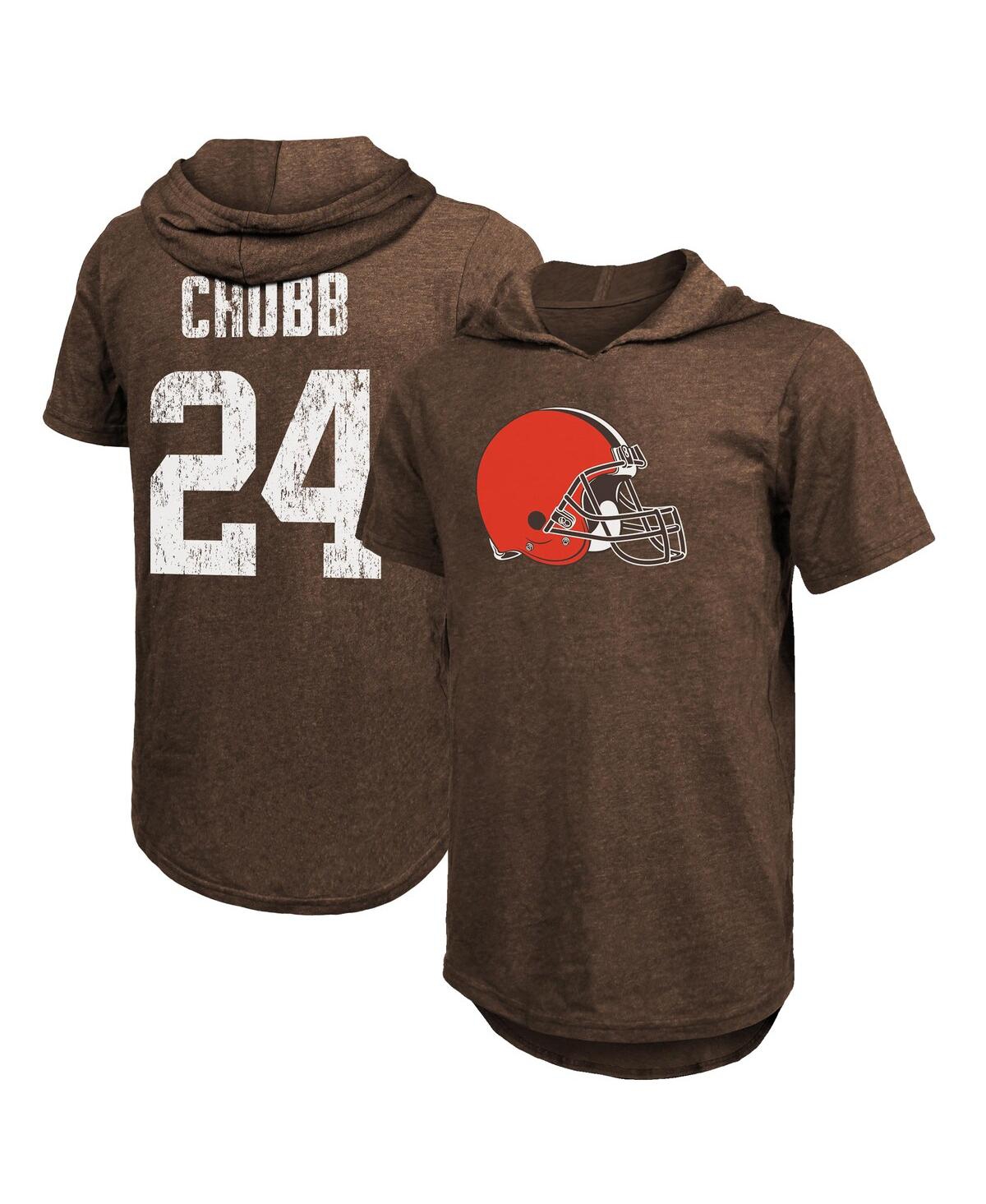 Men's Majestic Threads Nick Chubb Brown Cleveland Browns Player Name and Number Tri-Blend Hoodie T-shirt - Brown