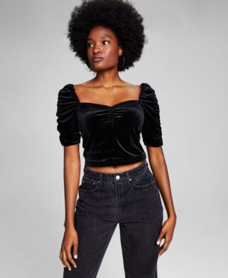 And Now This Women s Velvet Ruched Sleeve Crop Top Macy s