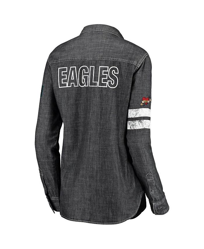 WEAR by Erin Andrews Women's Heather Black Philadelphia Eagles Long Sleeve  Button-Up Denim Shirt - Macy's