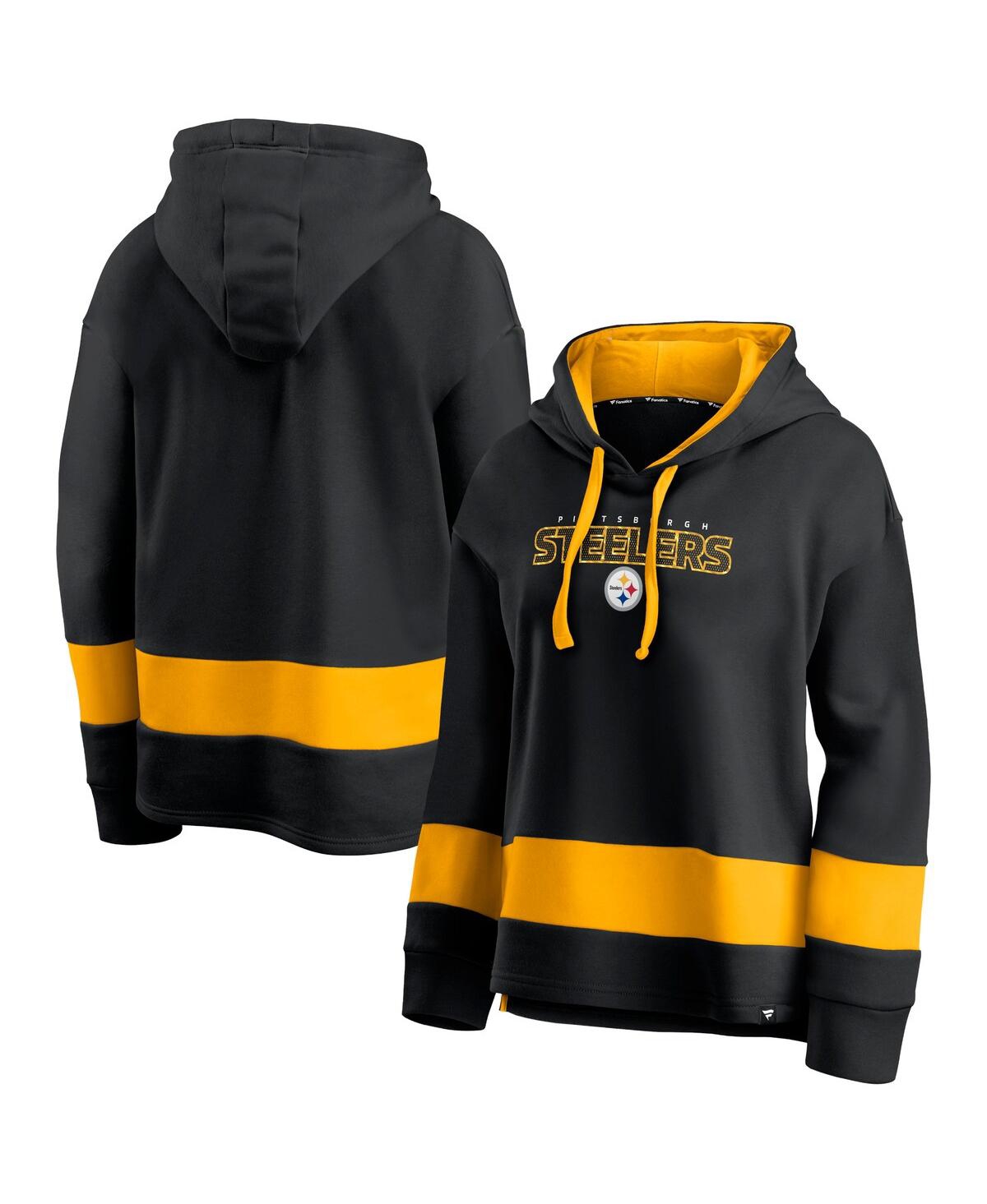 Shop Fanatics Women's  Black And Gold Pittsburgh Steelers Colors Of Pride Colorblock Pullover Hoodie In Black,gold