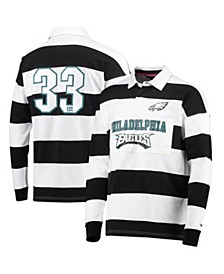 Men's Black, White Philadelphia Eagles Varsity Stripe Rugby Long Sleeve Polo Shirt