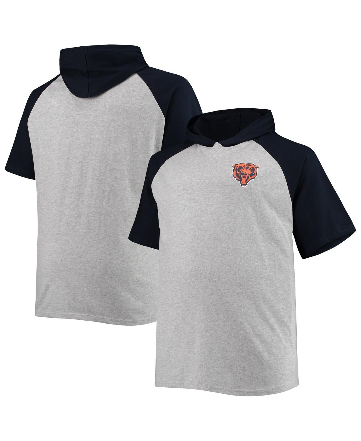 Men's Heathered Gray, Navy Chicago Bears Big and Tall Raglan Short Sleeve Pullover Hoodie - Heathered Gray, Navy