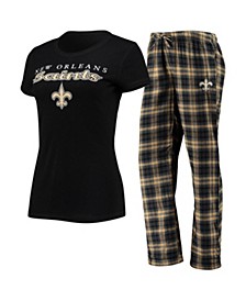Women's Black, Gold New Orleans Saints Logo T-shirt and Pants Set