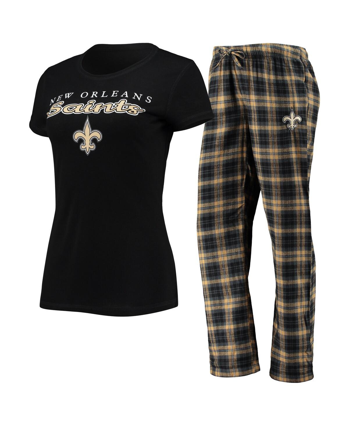 Concepts Sport Women's  Black, Gold New Orleans Saints Logo T-shirt And Pants Set In Black,gold
