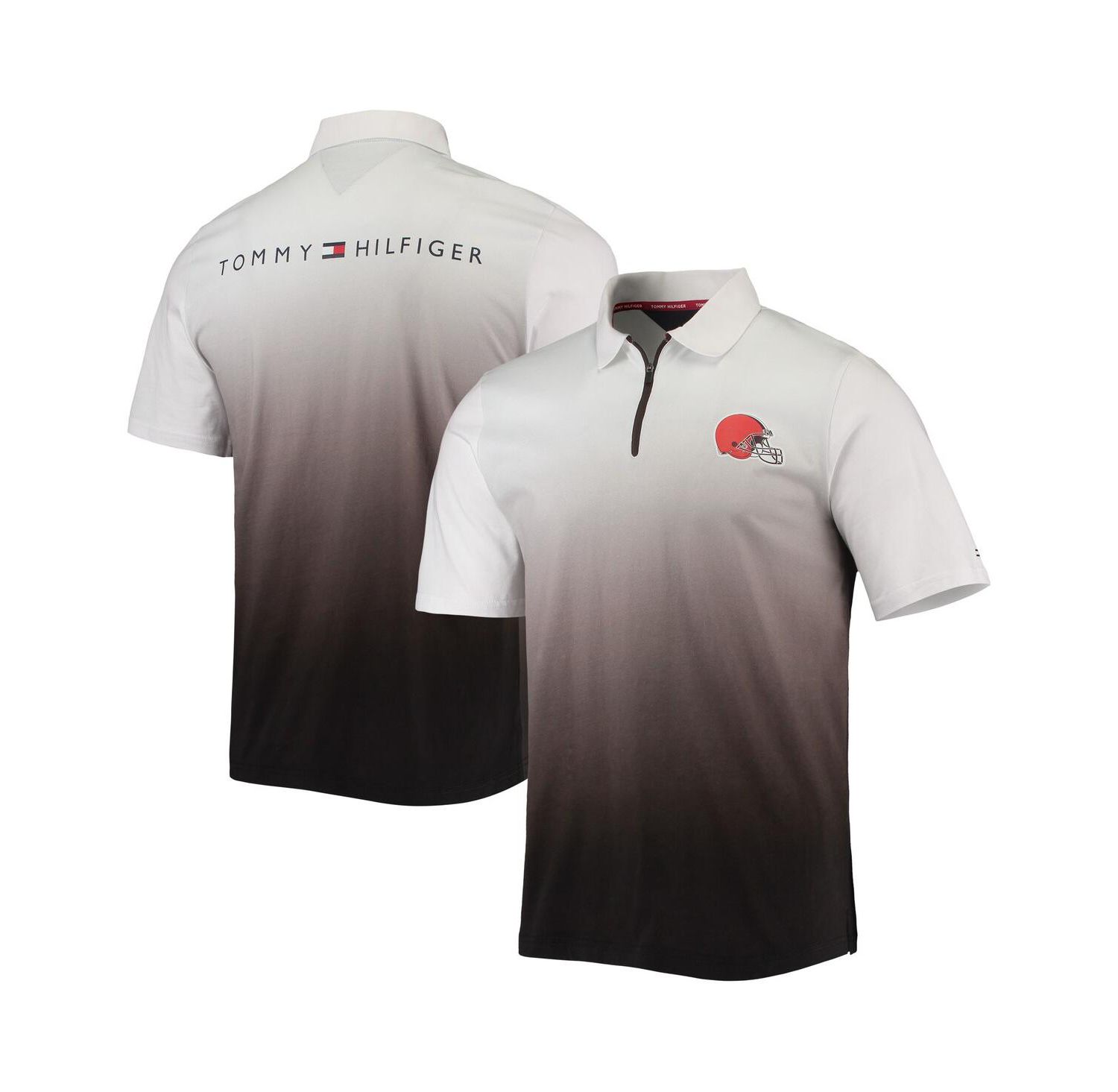 Men's White, Brown Cleveland Browns Rory Quarter-Zip Polo Shirt