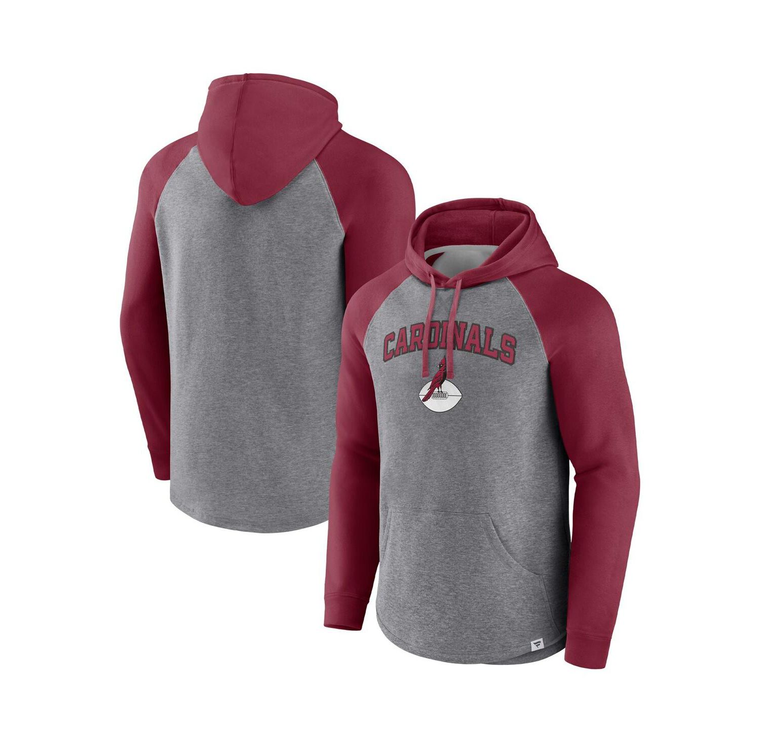 Men's Heathered Gray, Cardinal Arizona Cardinals By Design Raglan Pullover Hoodie