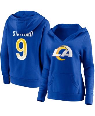 Women's Matthew Stafford Royal Los Angeles Rams Player Icon Name and Number V-Neck Pullover Hoodie