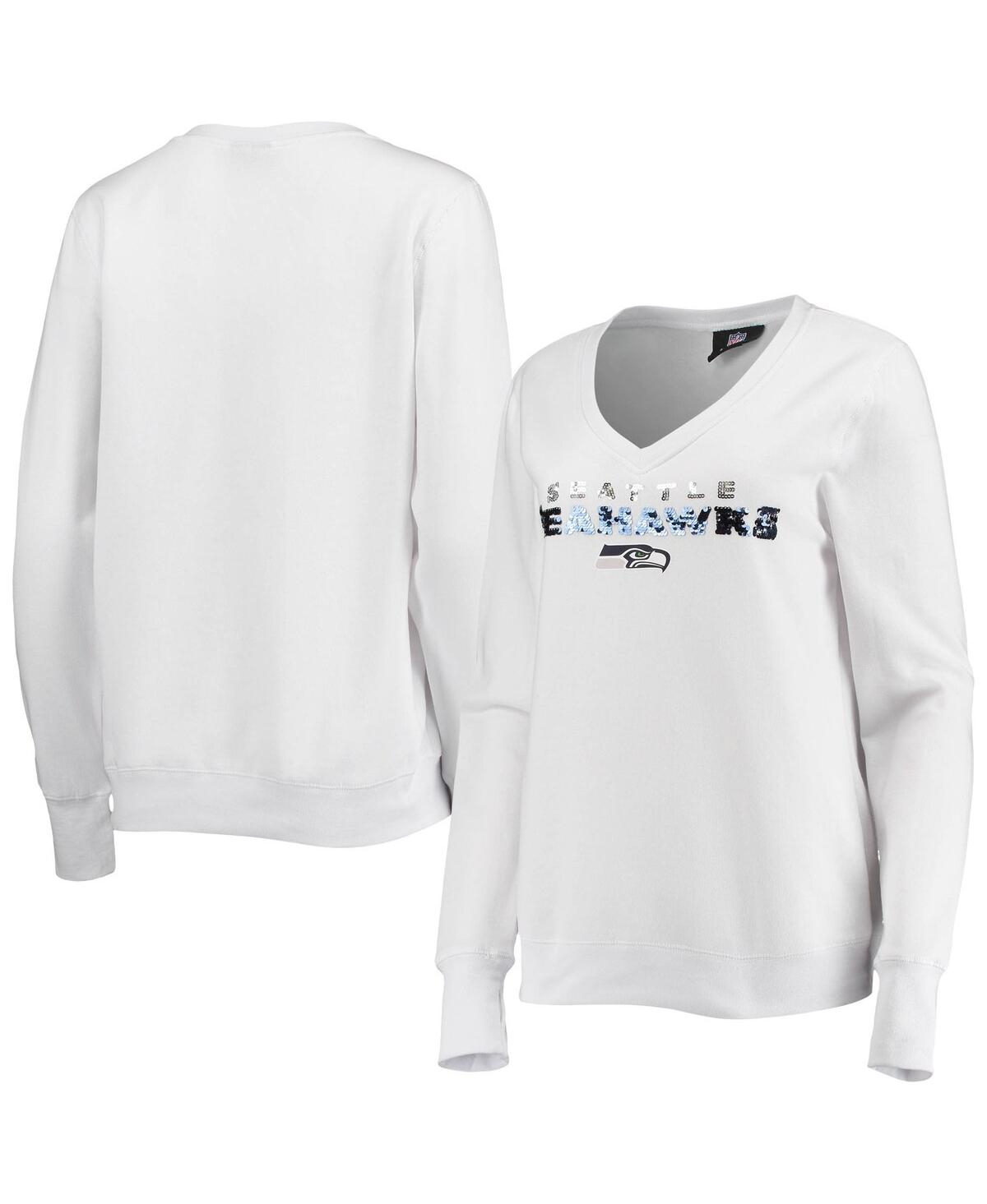 Shop Cuce Women's  White Seattle Seahawks Victory V-neck Pullover Sweatshirt