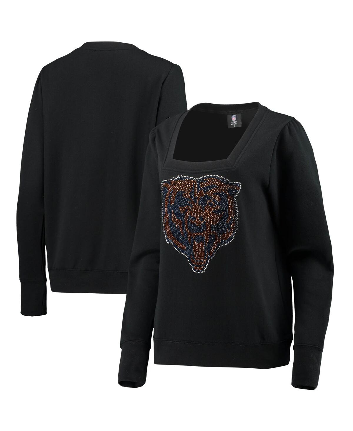 Women's Cuce Black Chicago Bears Winners Square Neck Pullover Sweatshirt - Black