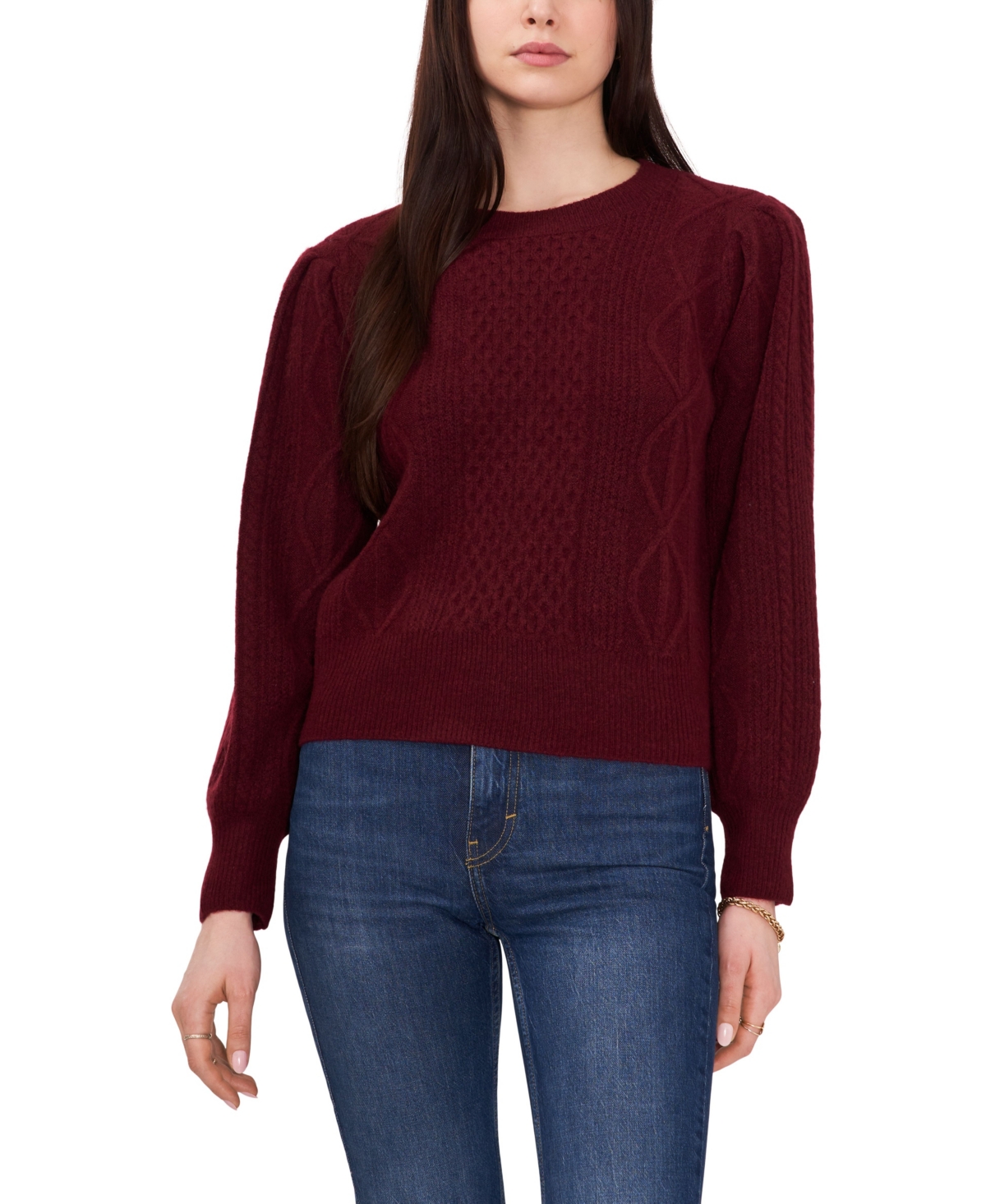 Shop 1.state Women's Variegated Cables Crew Neck Sweater In Windsor Wine