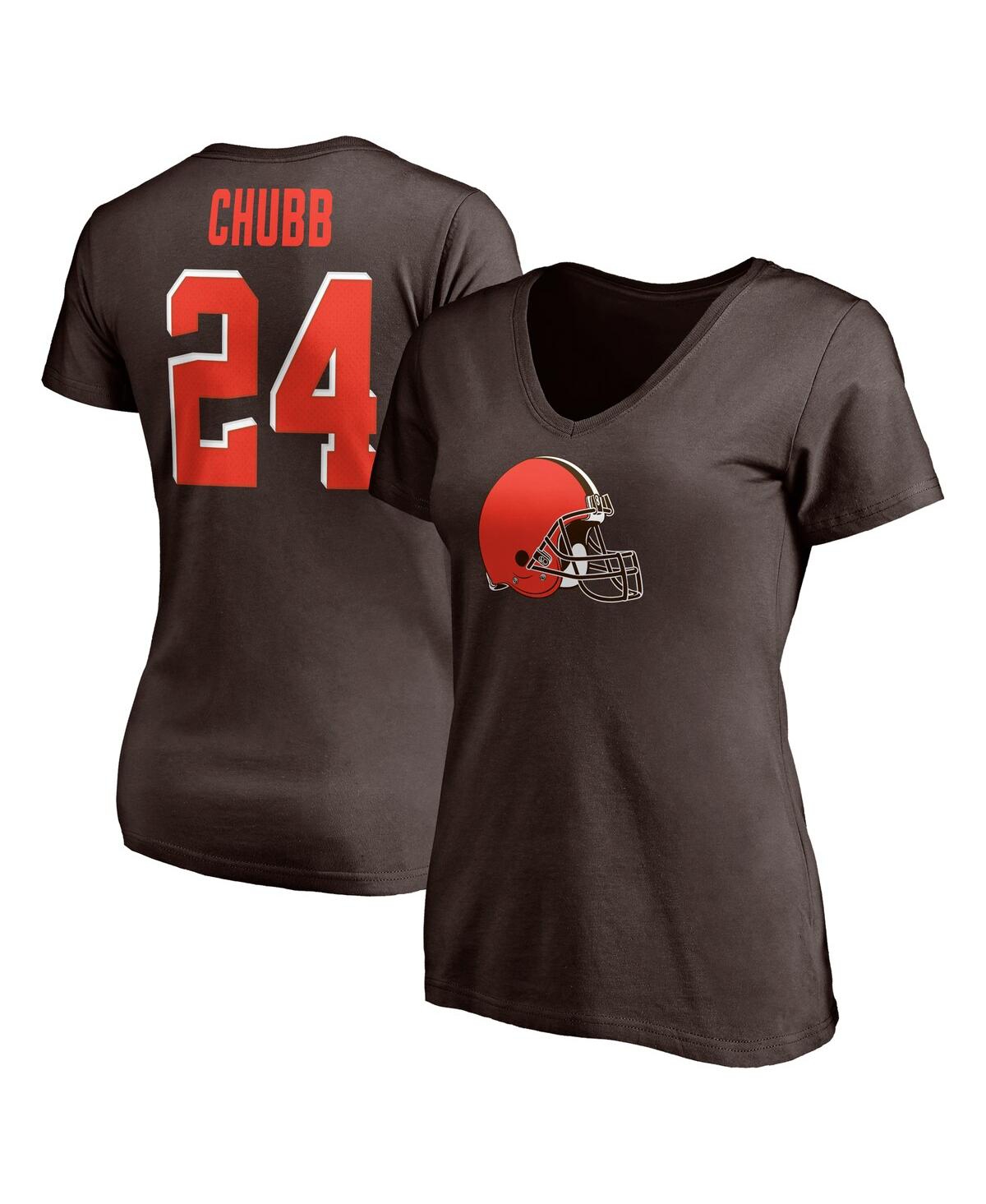 Fanatics Women's  Nick Chubb Brown Cleveland Browns Player Icon Name And Number V-neck T-shirt