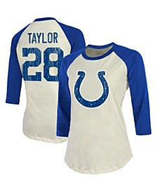 Women's Threads Jonathan Taylor Cream, Royal Indianapolis Colts Player Name and Number Raglan 3/4-Sleeve T-shirt