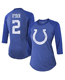 Women's Threads Matt Ryan Royal Indianapolis Colts Player Name & Number Raglan 3/4-Sleeve T-shirt
