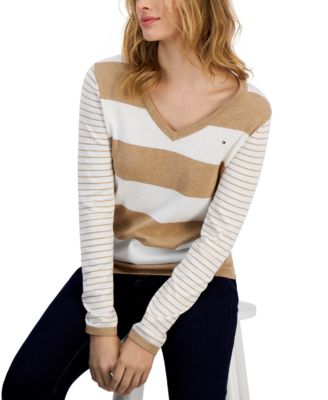 Tommy Hilfiger - Women's V-Neck Rugby Striped Sweater