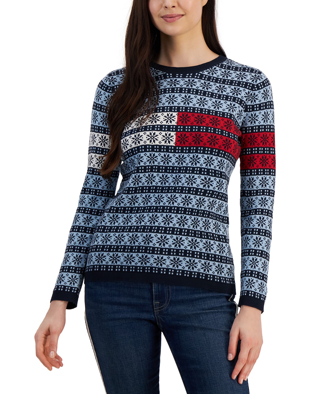 Womens Lucy Logo Flag Snowflake Sweater