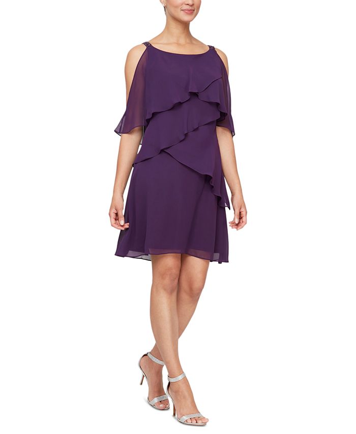 SL Fashions Women s Cold Shoulder Tiered Dress Macy s