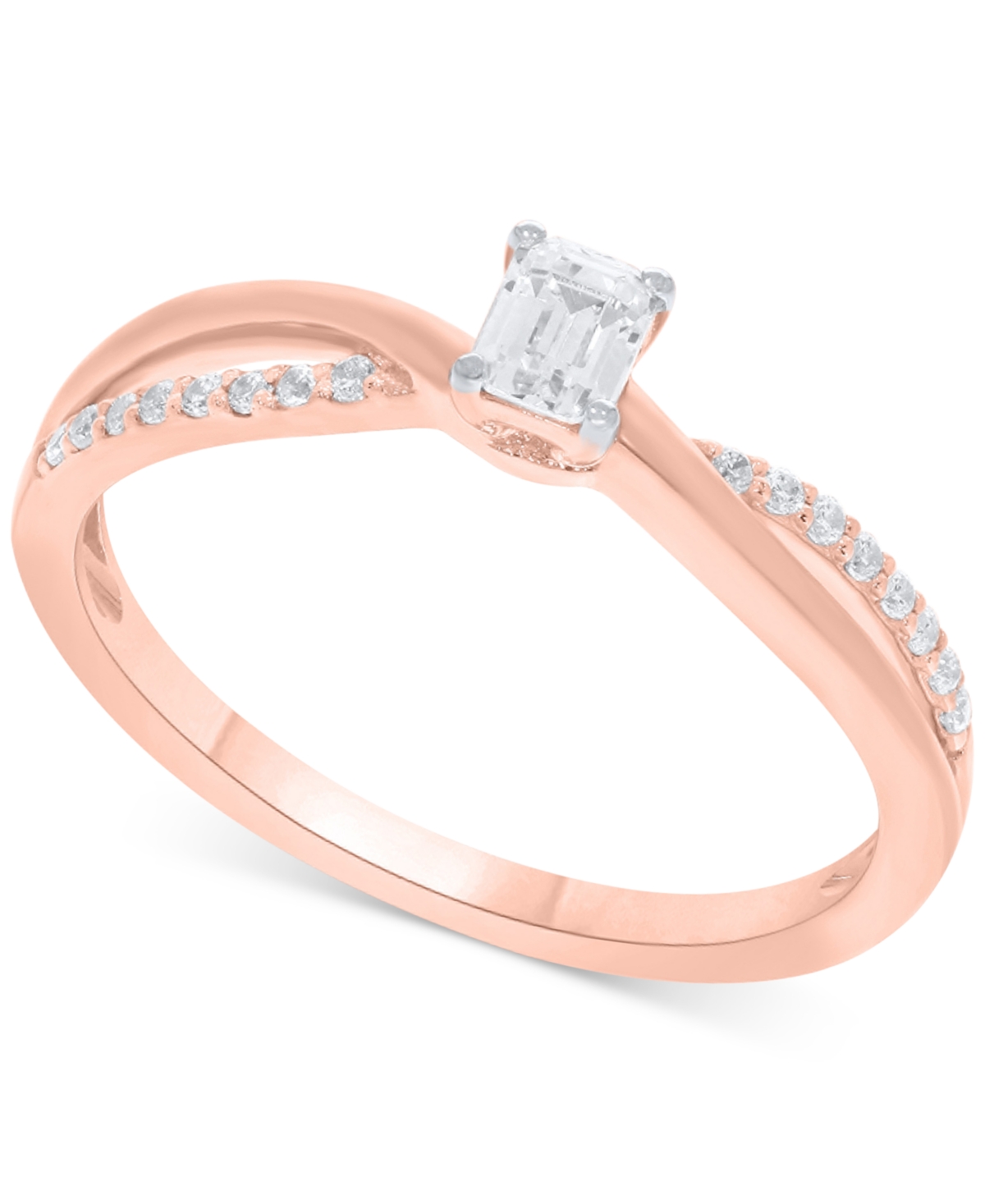 Macy's Diamond Emerald-cut Swirl Solitaire Engagement Ring (1/4 Ct. Tw) In 14k White, Yellow Or Rose Gold