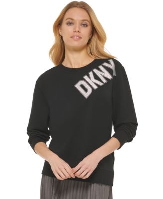 DKNY Women's Rhinestone Glitter Long-Sleeve Crewneck Top - Macy's
