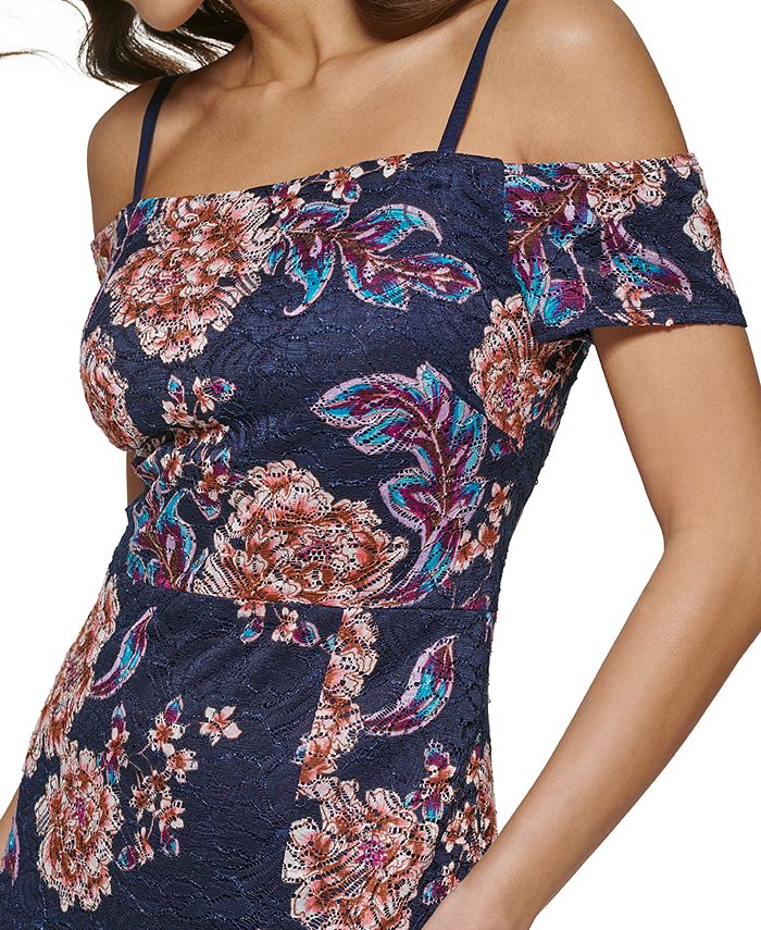 Guess Women's Drea Off-The-Shoulder Dress Blue Size Medium