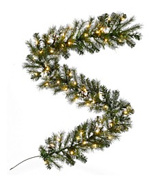 Pre-lit Snow Dusted Nulato Pine Garland with Silver Ornaments and Clusters, 12" X 6"