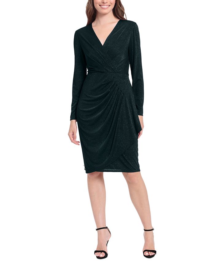 London Times Petite GlitterKnit DrapedSide Dress Macy's