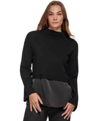 Mock Neck Mixed Media Layered Sweater 