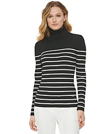 Women's Striped Ribbed-Knit Turtleneck Sweater