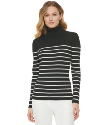DKNY Women's Striped Ribbed-Knit Turtleneck Sweater - Macy's