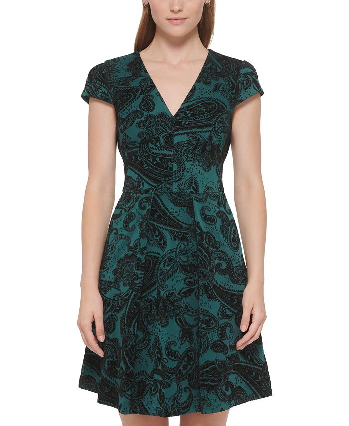 Vince Camuto Women s Paisley Flocked Cap Sleeve Dress Macy s