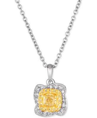 Le Vian - Sunny Yellow Diamond (1/4 ct. t.w.) & Vanilla Diamond (1/6 ct. t.w.) Double Halo 18" Pendant Necklace in Platinum & 14k Gold