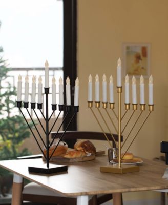 9 Branch Electric Chabad Judaic Chanukah Menorah with LED Candle Design Candlestick