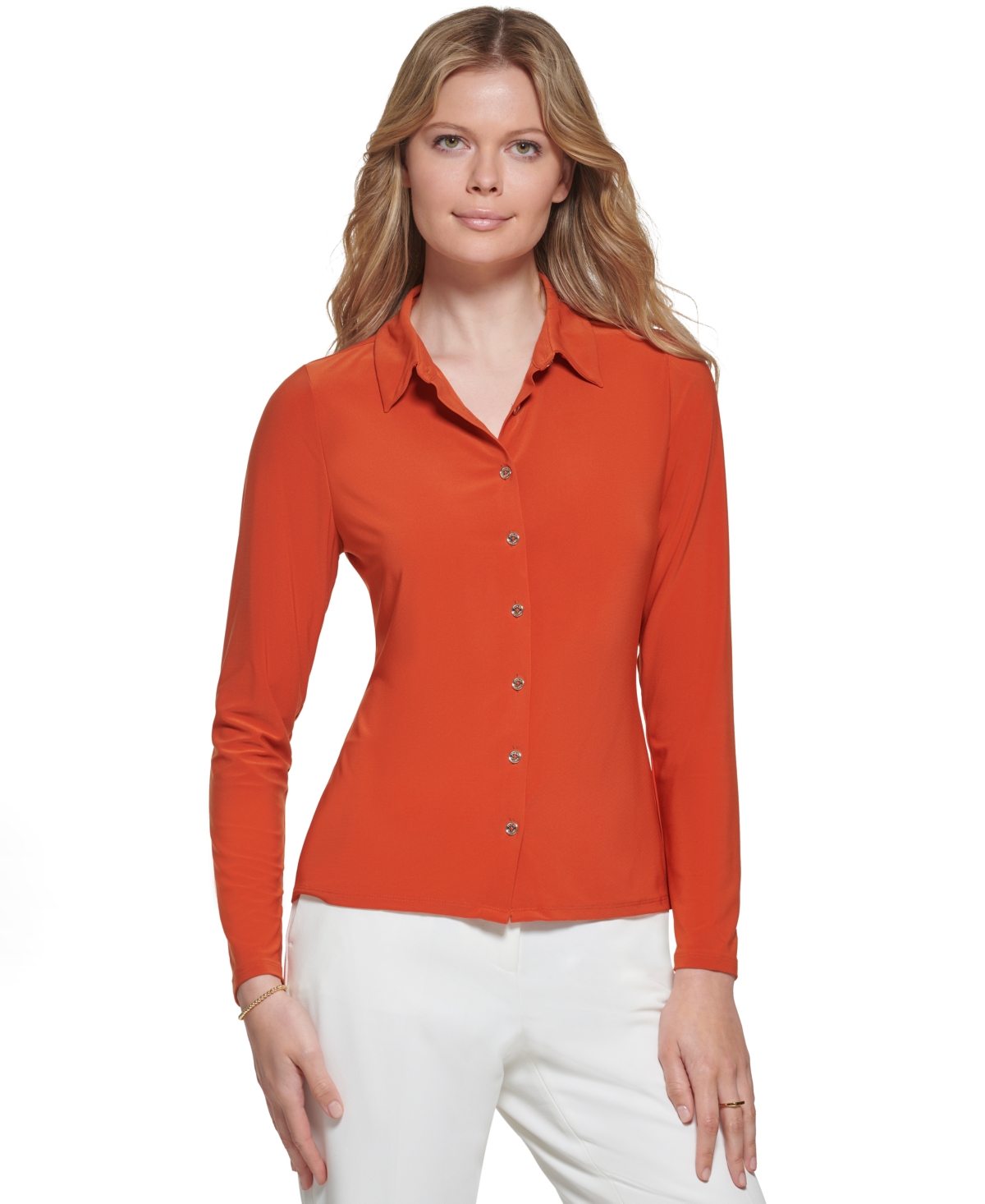 Tommy Hilfiger Long Sleeve Collared Button Front Blouse