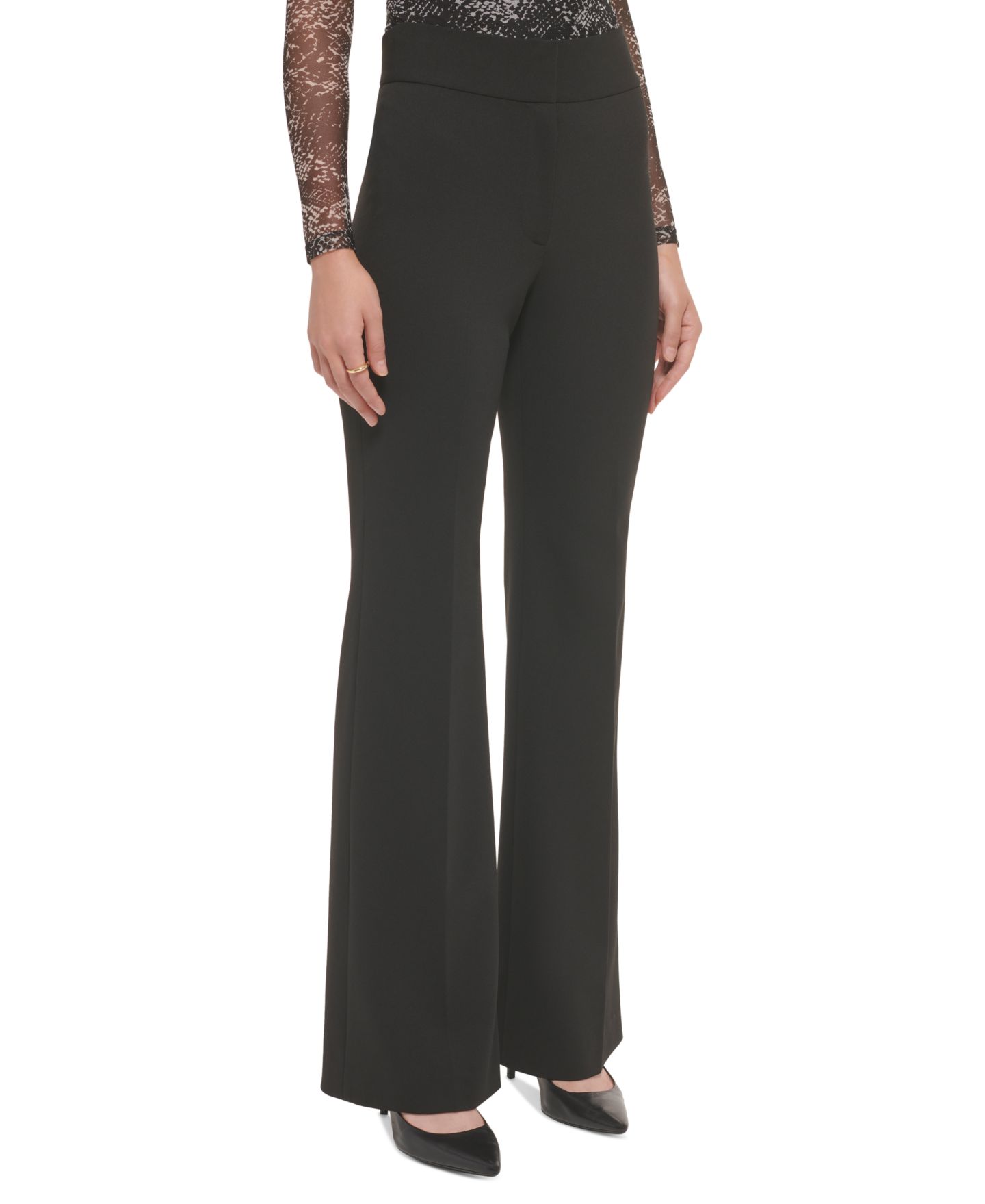 Женские брюки DKNY Polished High-Waist Wide-Leg Trousers, цвет: Чёрный — фото 3